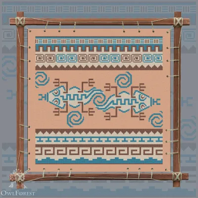 Digital embroidery chart “Mesoamerican Motifs. Geckos” 3 colors