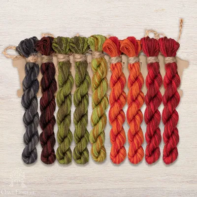 Set of OwlForest Hand-Dyed Threads for the “The Cat and the Flouriculture” Chart (DMC)