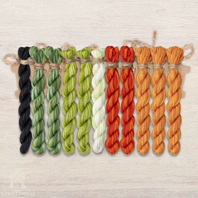 Set of OwlForest Hand-Dyed Threads for the “Tangerine Cats” Chart (Thread Trade n.a. Kirov)