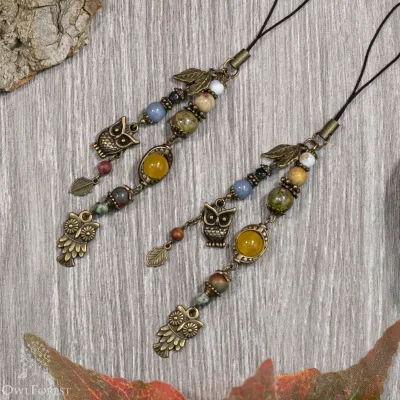 Scissor Fob “Owls” Bronzy Metal Color Fittings
