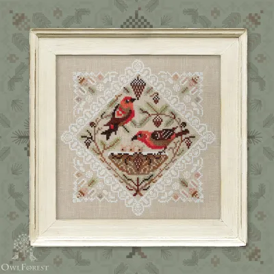 Digital embroidery chart “Lace Framed Birds. Crossbill Birds”