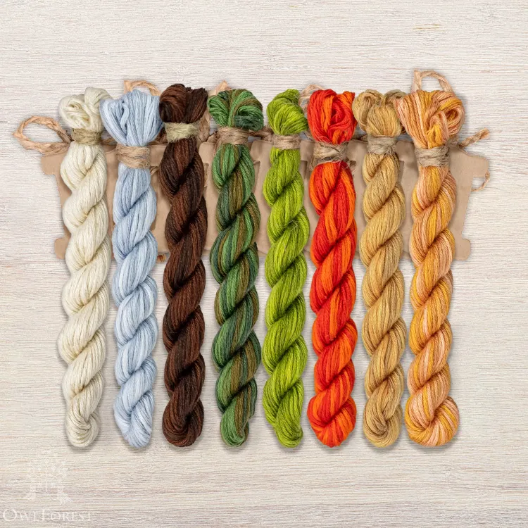 Set of OwlForest Hand-Dyed Threads for “The Little Wood Folk. Mice” Chart (Thread Trade n.a. Kirov) 