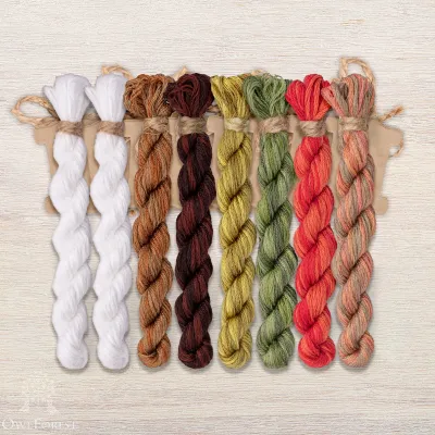 Set of OwlForest Hand-Dyed Threads for the “Lace Framed Birds. Crossbill Birds” Chart (DMC)