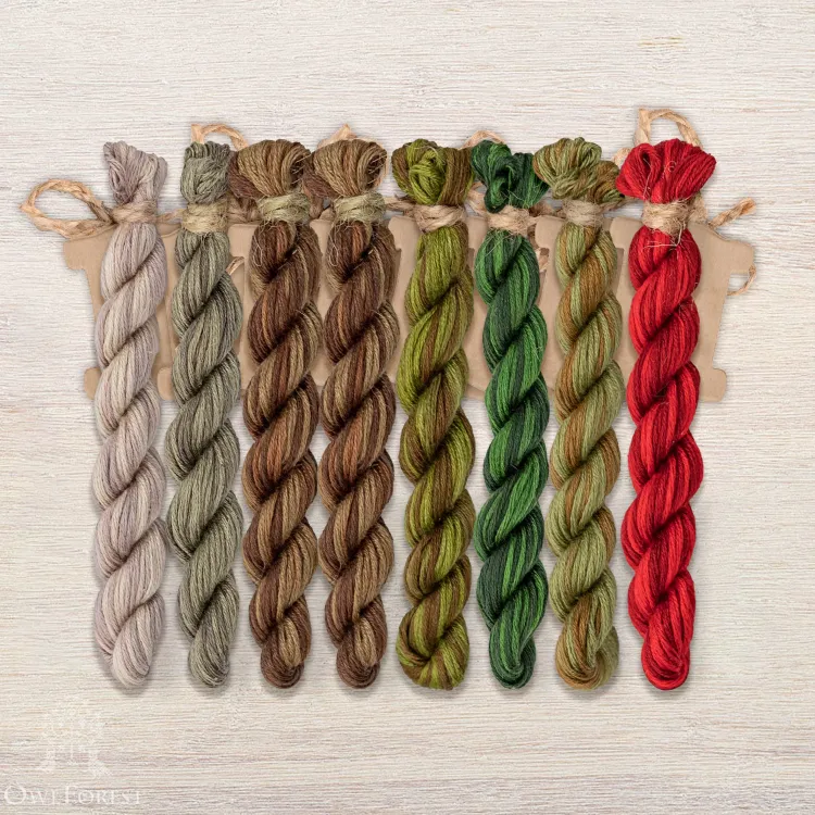 Set of OwlForest Hand-Dyed Threads for the “Wood Spirit” Chart (Thread Trade n.a. Kirov)
