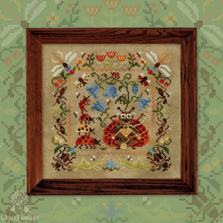Printed embroidery chart “The Little Wood Folk.  Ladybugs”