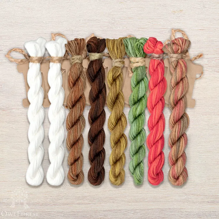Set of OwlForest Hand-Dyed Threads for the “Lace Framed Birds. Crossbill Birds” Chart (Thread Trade n.a. Kirov)