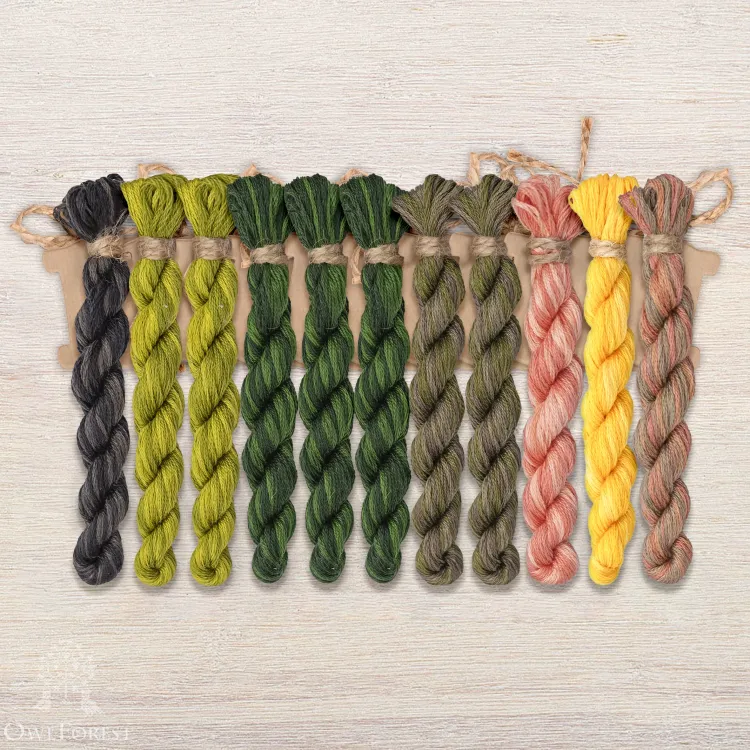 Set of OwlForest Hand-Dyed Threads for the “Kiwi Birds” Chart (DMC)