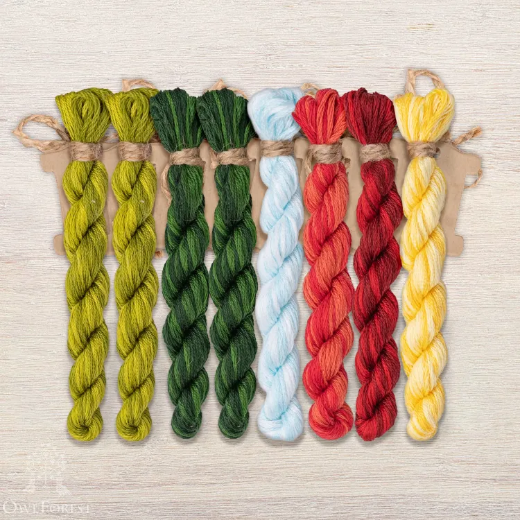 Set of OwlForest Hand-Dyed Threads for the “Strawberry Summer” Chart (DMC)