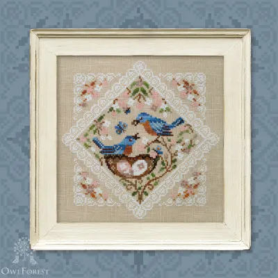 Printed embroidery chart “Lace Framed Birds. Bluebirds”