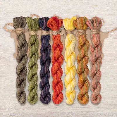 Set of OwlForest Hand-Dyed Threads for the “Glutton Waxwing” Chart (DMC)