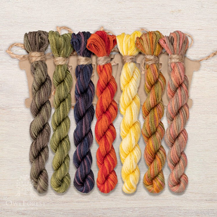 Set of OwlForest Hand-Dyed Threads for the “Glutton Waxwing” Chart (DMC)