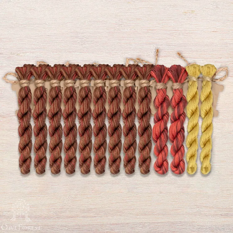 Set of OwlForest Hand-Dyed Threads for the “Under Lock and Key Sampler” Chart (DMC)