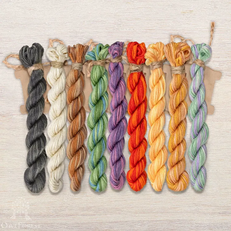 Set of OwlForest Hand-Dyed Threads for the “Goldfinches” Chart (Thread Trade n.a. Kirov)