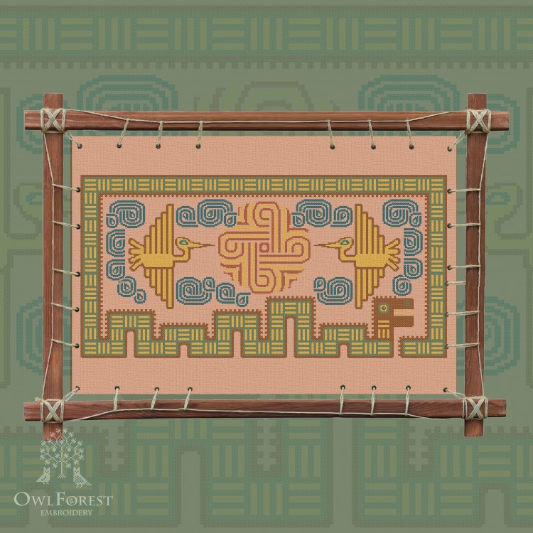 Digital embroidery chart “Mesoamerican Motifs. Serpent” 5 colors