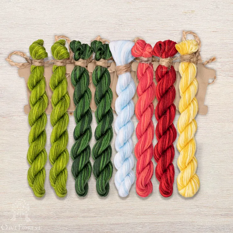 Set of OwlForest Hand-Dyed Threads for the “Strawberry Summer” Chart (Thread Trade n.a. Kirov)
