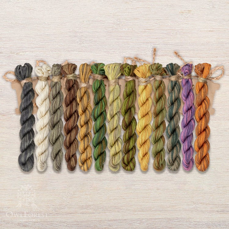 Set of OwlForest Hand-Dyed Threads for the “Bear Forest” Chart (Thread Trade n.a. Kirov)
