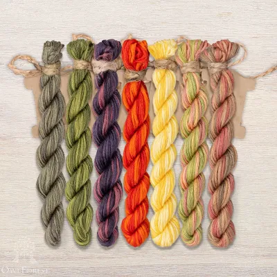 Set of OwlForest Hand-Dyed Threads for the “Glutton Waxwing” Chart (Thread Trade n.a. Kirov)