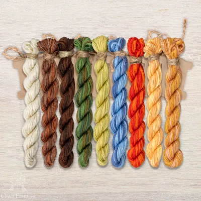 Set of OwlForest Hand-Dyed Threads for “The Little Wood Folk.  Ladybugs” Chart (Thread Trade n.a. Kirov)