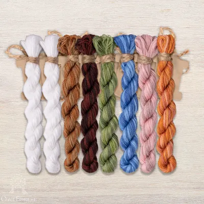 Set of OwlForest Hand-Dyed Threads for the “Lace Framed Birds. Bluebirds” Chart (DMC)