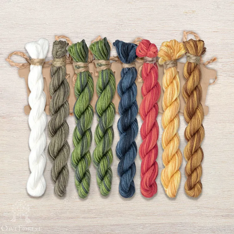 Set of OwlForest Hand-Dyed Threads for the “Spirited Rooster” (Thread Trade n.a. Kirov)