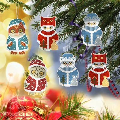 Free embroidery digital chart “Christmas-tree Decorations” (Cats and Owls)