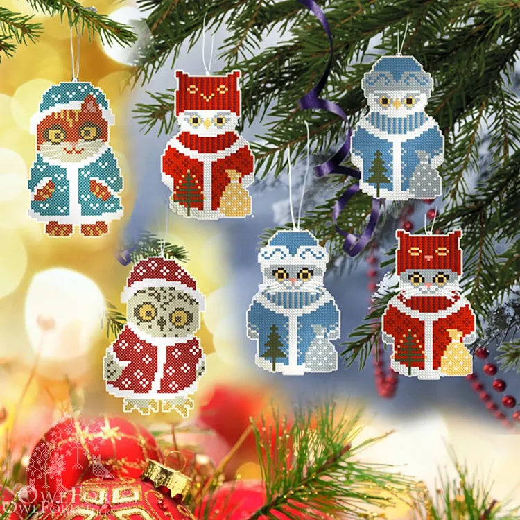 Free embroidery digital chart “Christmas-tree Decorations” (Cats and Owls)