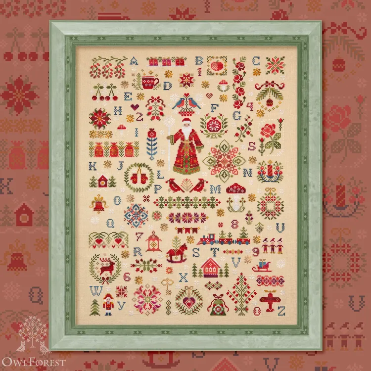 Digital embroidery chart “New Year Sampler with the English Alphabet”