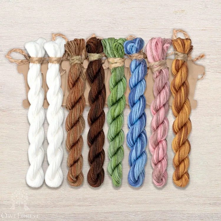 Set of OwlForest Hand-Dyed Threads for the “Lace Framed Birds. Bluebirds” Chart (Thread Trade n.a. Kirov)
