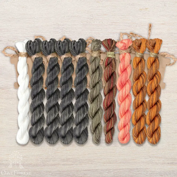 Set of OwlForest Hand-Dyed Threads for the “Fluffy Cats” Chart (Thread Trade n.a. Kirov)