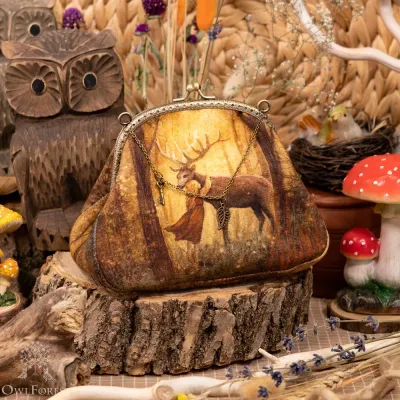 “Forest Deer” Cotton Kiss Clasp Pouch