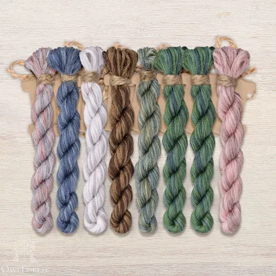 Set of OwlForest Hand-Dyed Threads for the “Pearl Bird Night Songs” Chart (DMC)
