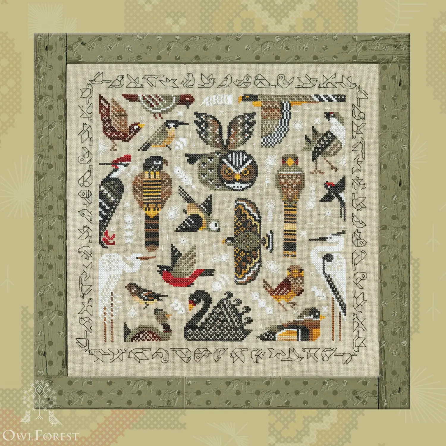 Printed embroidery chart Nimble Birds