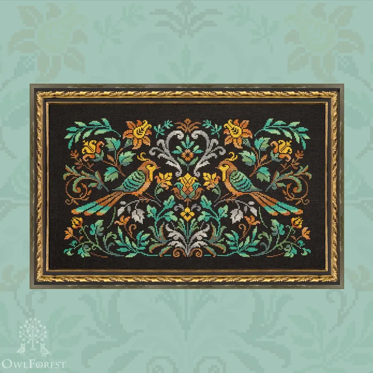 Digital embroidery chart “Emerald Bird Night Songs”