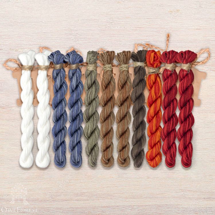 Set of OwlForest Hand-Dyed Threads for the “First Snow” Chart (Thread Trade n.a. Kirov)