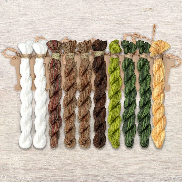Set of OwlForest Hand-Dyed Threads for the “Tangerine Cats” Chart (Thread Trade n.a. Kirov)
