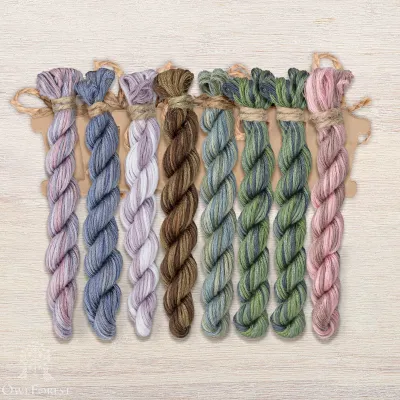 Set of OwlForest Hand-Dyed Threads for the “Pearl Bird Night Songs” Chart (Thread Trade n.a. Kirov)