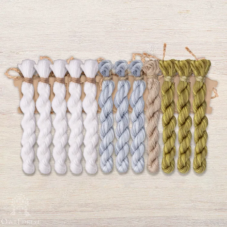 Set of OwlForest Hand-Dyed Threads for the “Snow Dance” Chart (DMC)
