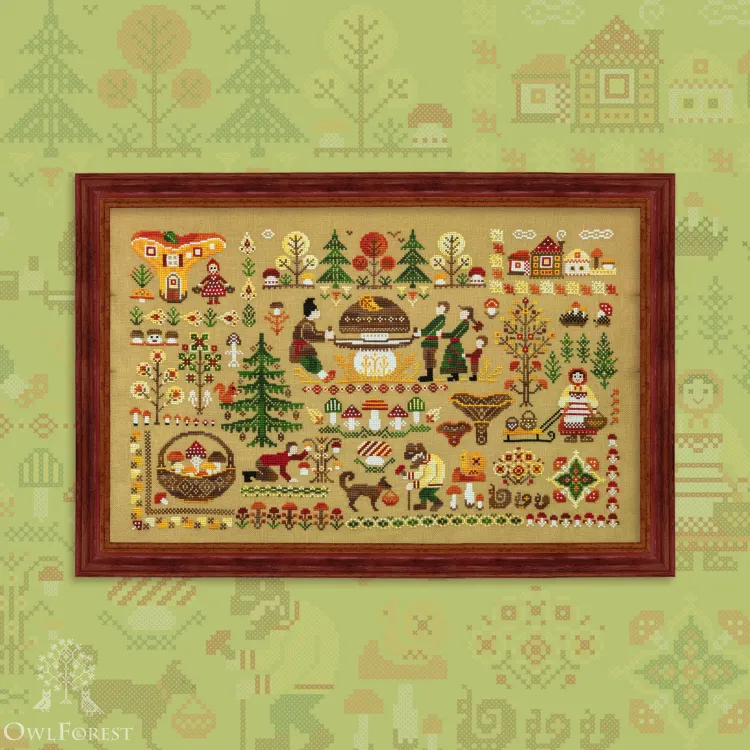 Digital embroidery chart “Mushroom Hunting”