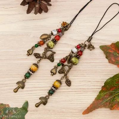 Scissor Fob “Mushroom Hunting” Bronzy Metal Color Fittings