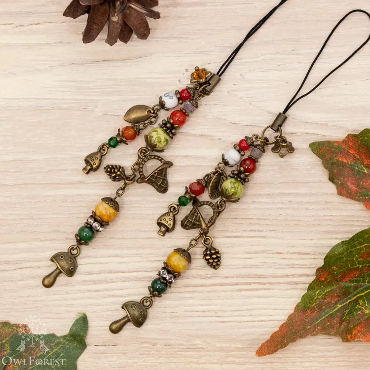 Scissor Fob “Mushroom Hunting” Bronzy Metal Color Fittings