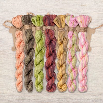 Set of OwlForest Hand-Dyed Threads for the “Vertical Birth Sampler for Girls” Chart (DMC)