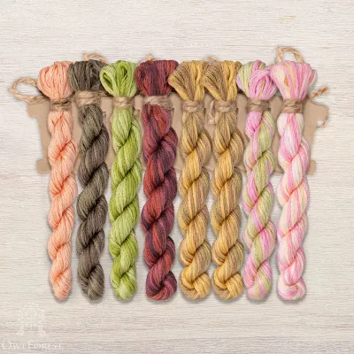 Set of OwlForest Hand-Dyed Threads for the “Vertical Birth Sampler for Girls” Chart (DMC)