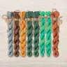 Set of OwlForest Hand-Dyed Threads for the “Emerald Bird Night Songs” Chart (DMC)