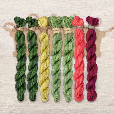 Set of OwlForest Hand-Dyed Threads for the “Raspberry Summer” Chart (Thread Trade n.a. Kirov)