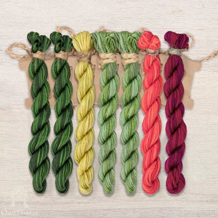 Set of OwlForest Hand-Dyed Threads for the “Raspberry Summer” Chart (Thread Trade n.a. Kirov)