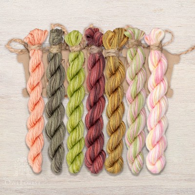 Set of OwlForest Hand-Dyed Threads for the “Vertical Birth Sampler for Girls” Chart (Thread Trade n.a. Kirov)