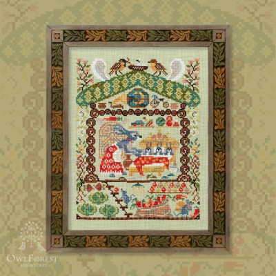 Digital embroidery chart “Forest Houses. The Hare Family”