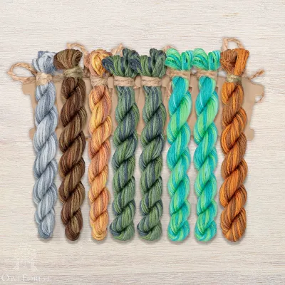 Set of OwlForest Hand-Dyed Threads for the “Emerald Bird Night Songs” Chart (Thread Trade n.a. Kirov)