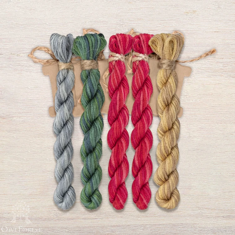 Set of OwlForest Hand-Dyed Threads for the “Pomegranate Panel” (DMC) 