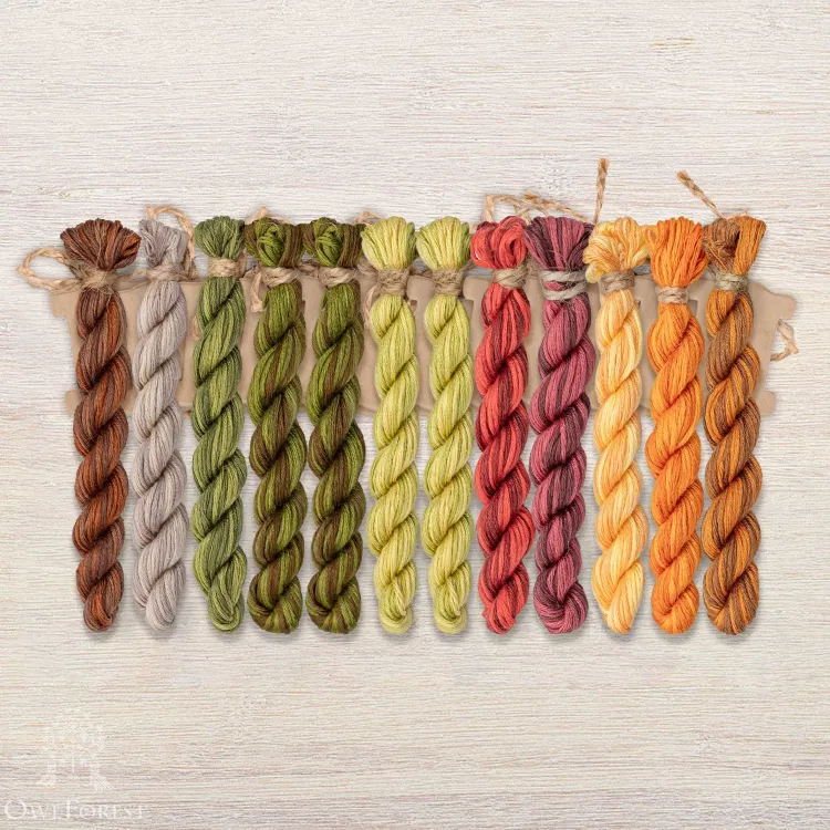 Set of OwlForest Hand-Dyed Threads for the “Bounteous Autumn” Chart  (Thread Trade n.a. Kirov)